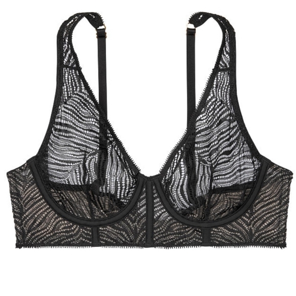 Victoria's Secret Unlined Plunge Zebra Lace Bra 38C - Picture 1 of 8